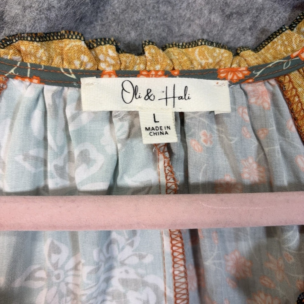 Oli & Hali Patchwork Blouse Womens Sz L Multicolor Paisley Floral Boho Peasant - Picture 4 of 8
